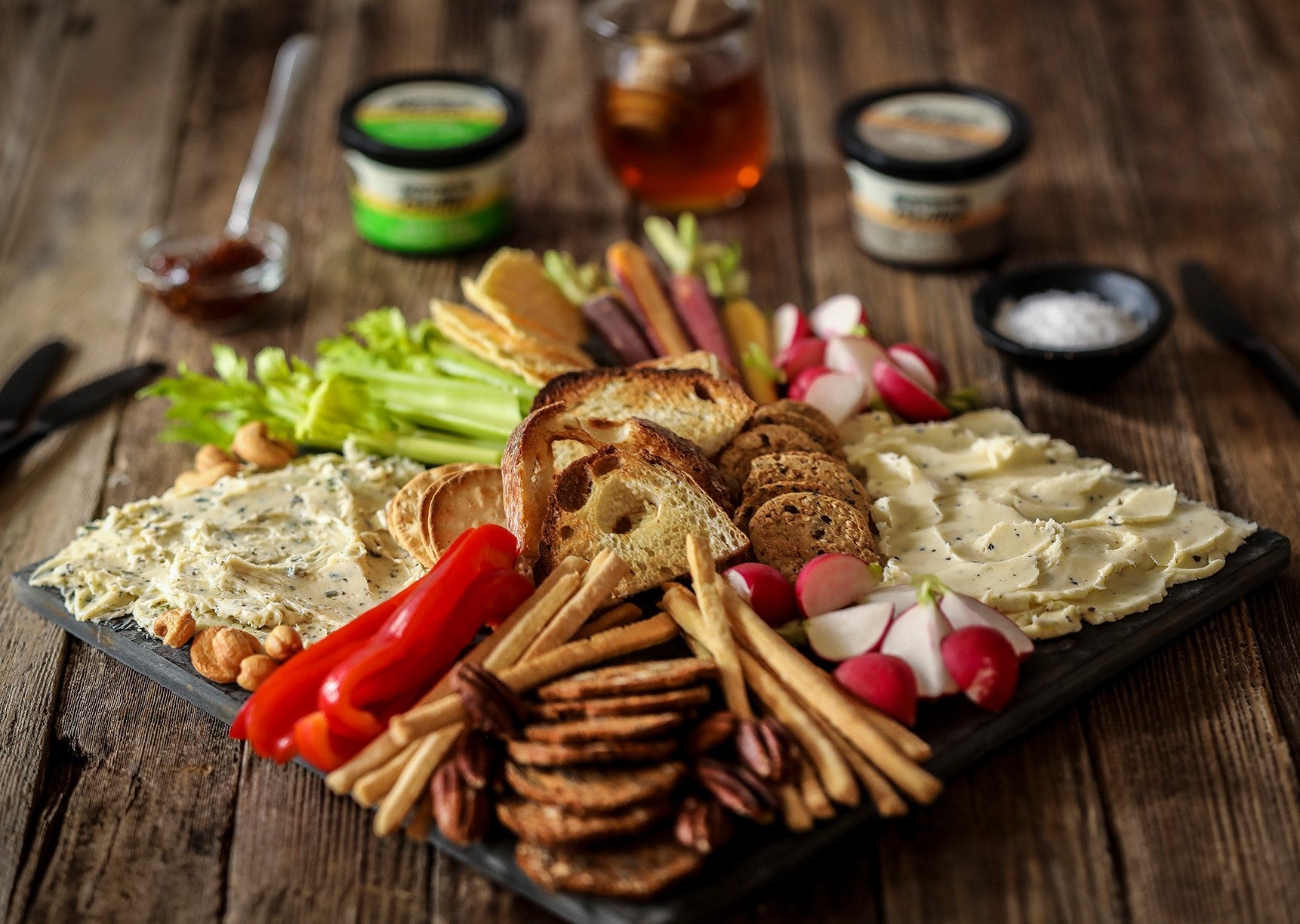 Butter Board with Epicurean Butter Roasted Garlic Herb and Black Truffle Flavored Butter