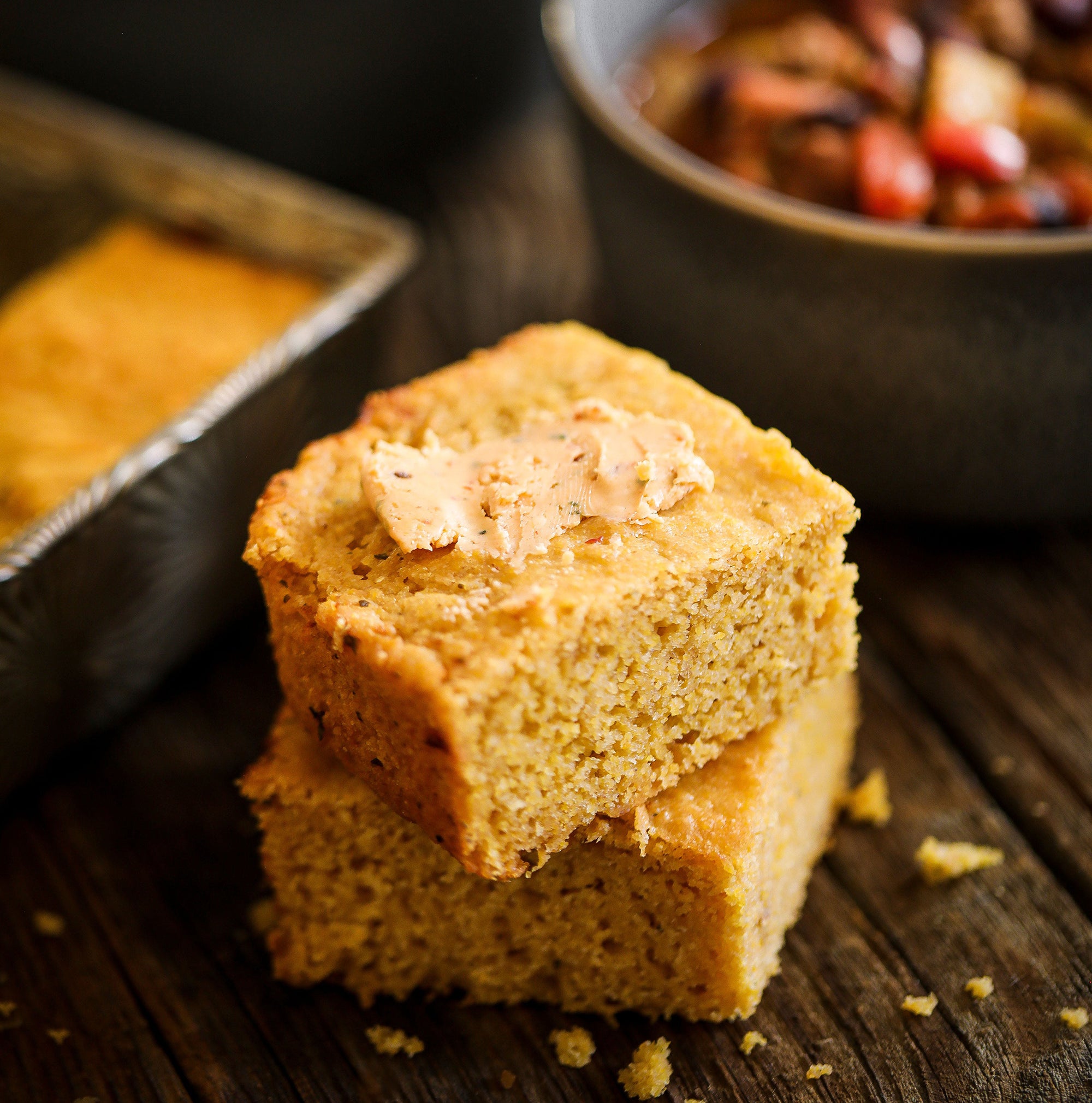 Cornbread made with Epicurean Butter Chili Lime Flavored Butter