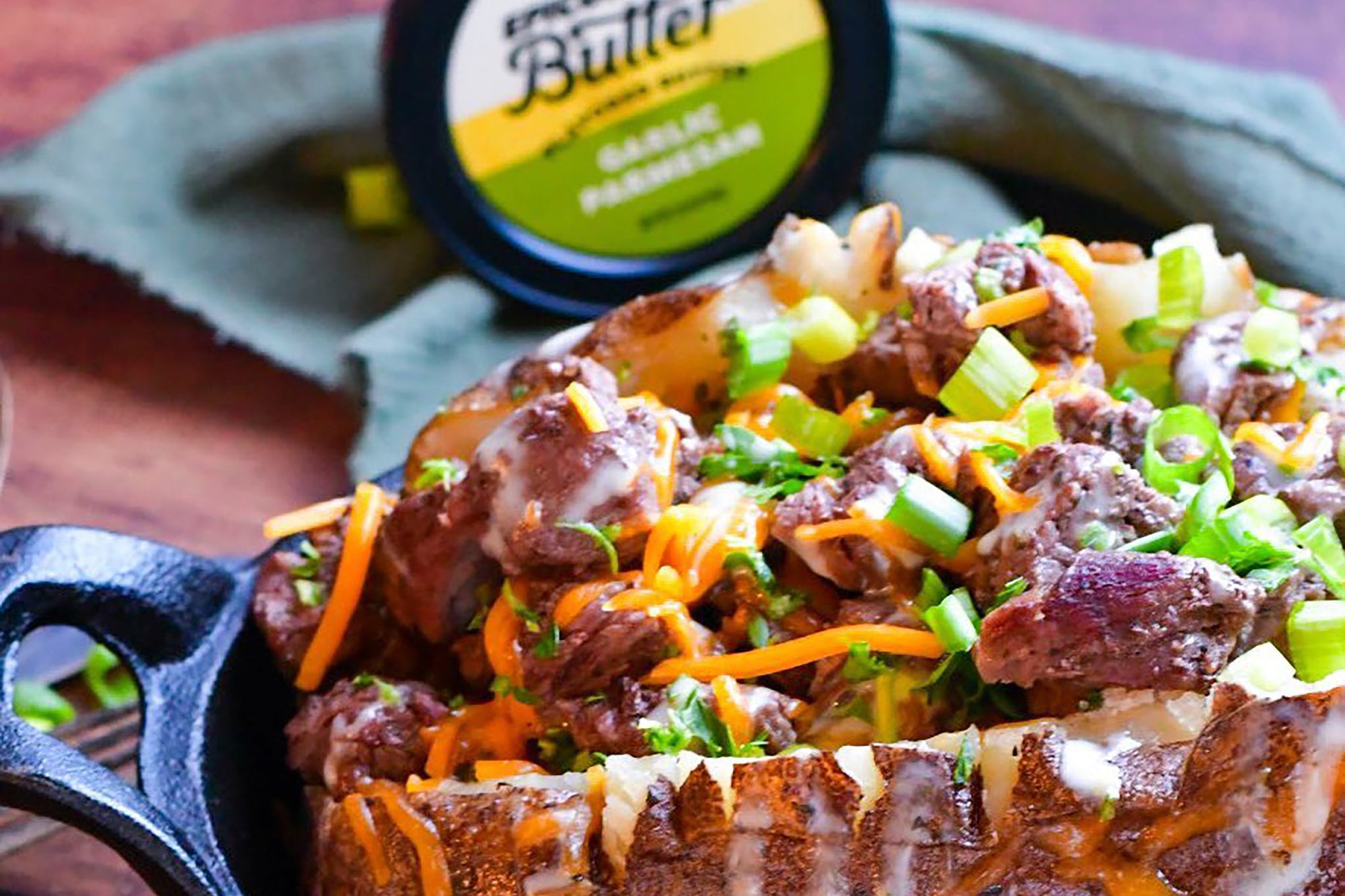 Loaded Baked Potato with Epicurean Butter Garlic Parmesan Flavored Butter