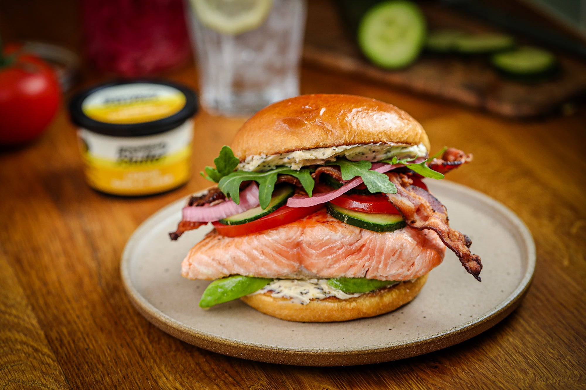 Salmon Sandwich with Epicurean Butter Lemon Garlic Herb Flavored Butter