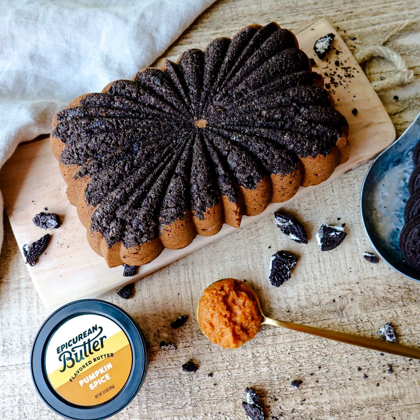 Oreo Upside Down Pumpkin Loaf made with Epicurean Butter Pumpkin Spice Flavored Butter