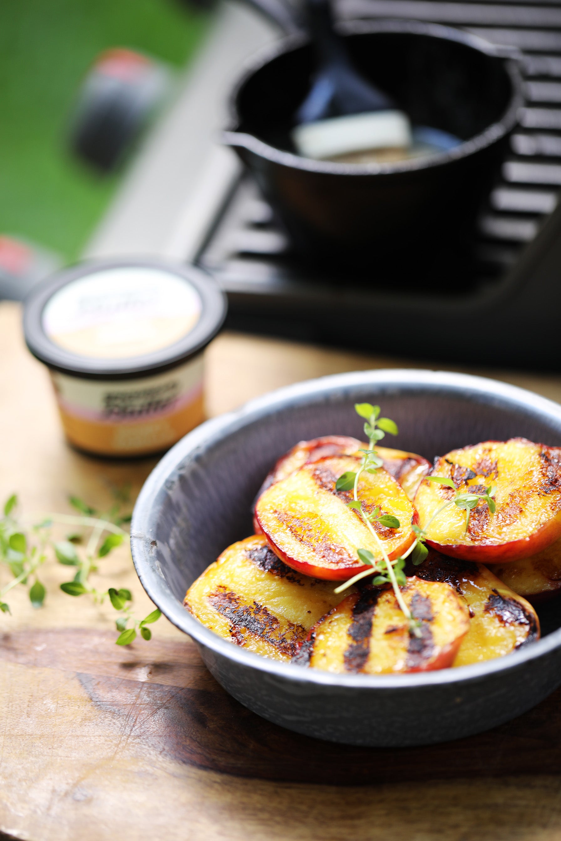 Grilled Peaches brushed with melted Epicurean Butter Honey Flavored Butter