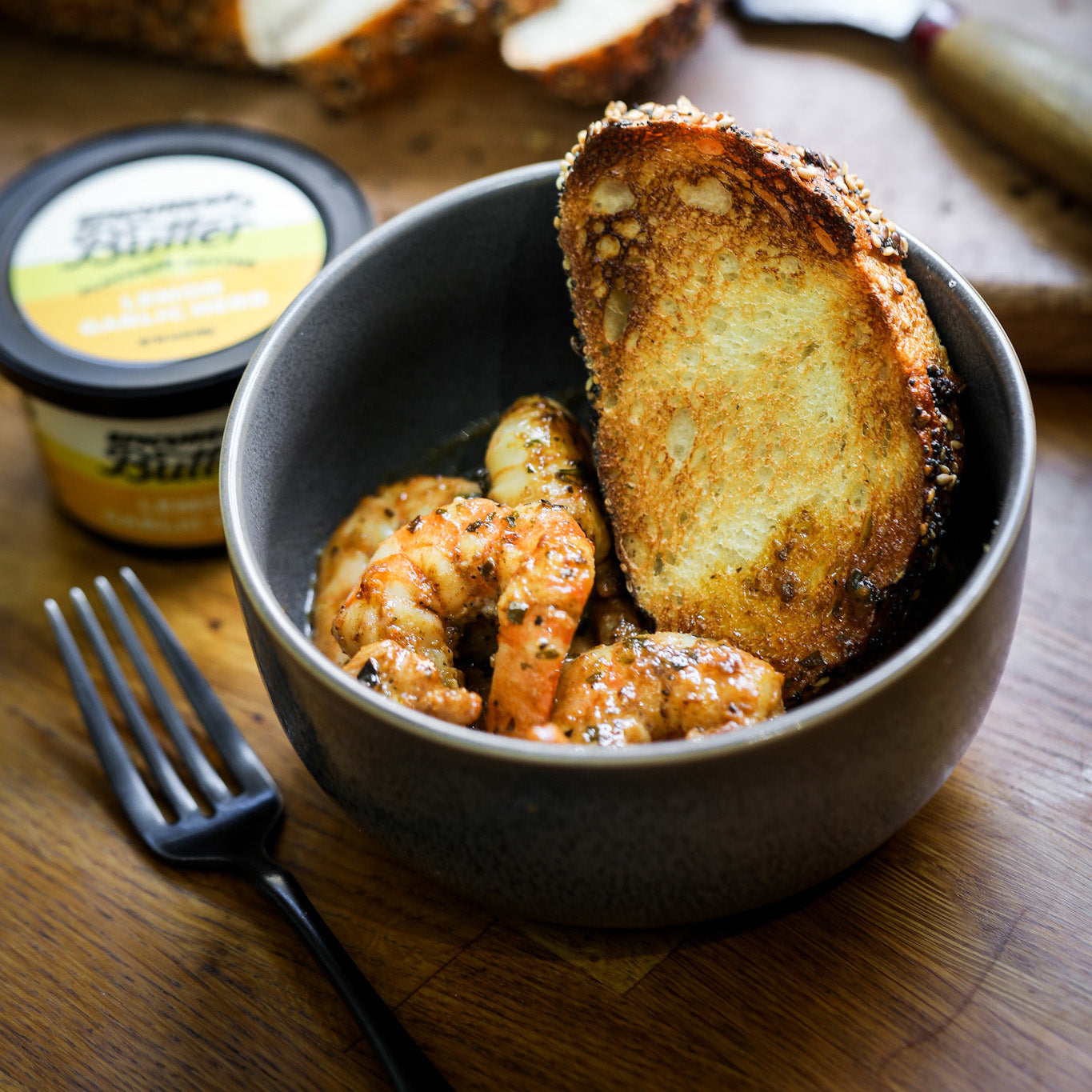 Lemon Garlic Herb shrimp served with  crusty bread