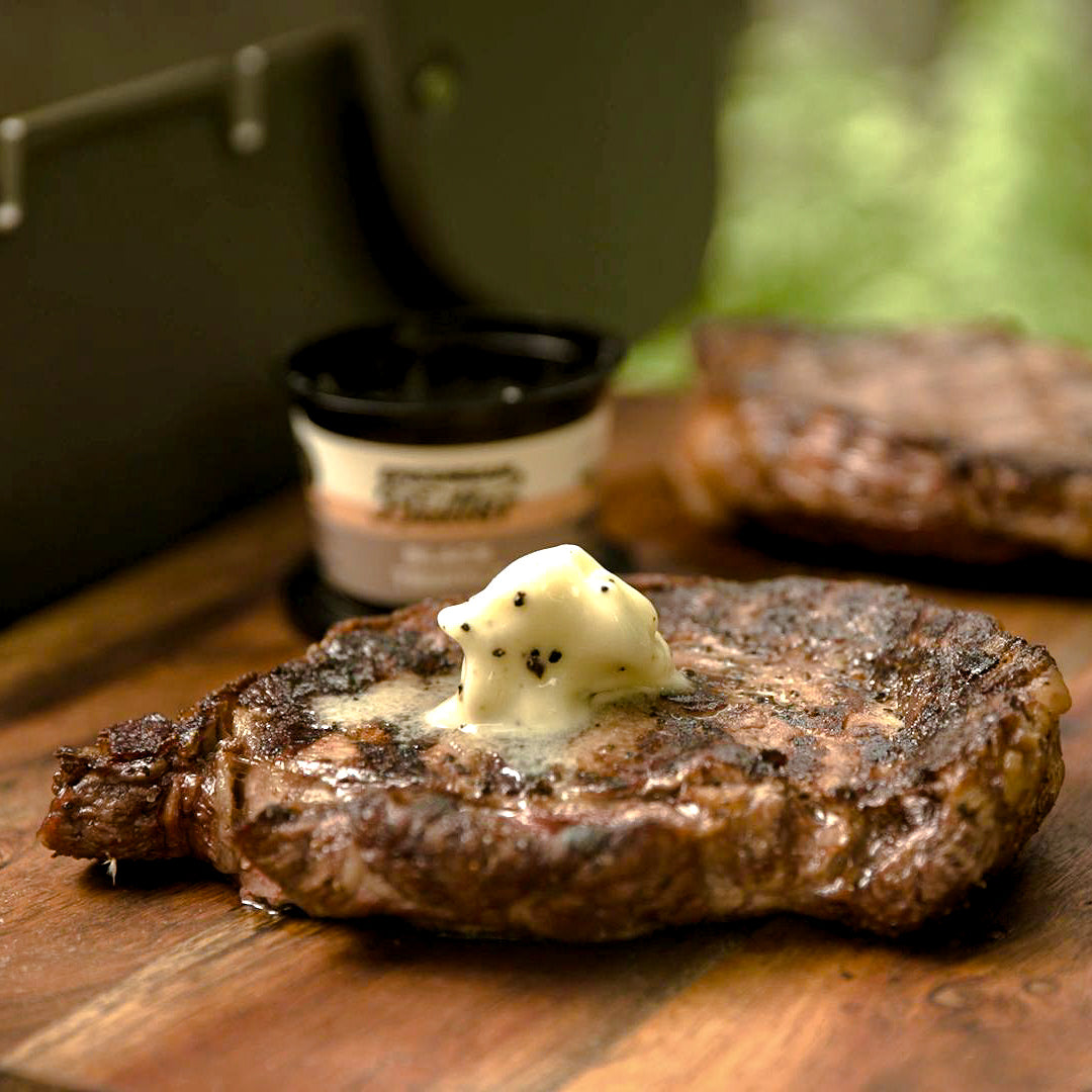 Steak topped with Epicurean Butter Black Truffle Flavored Butter