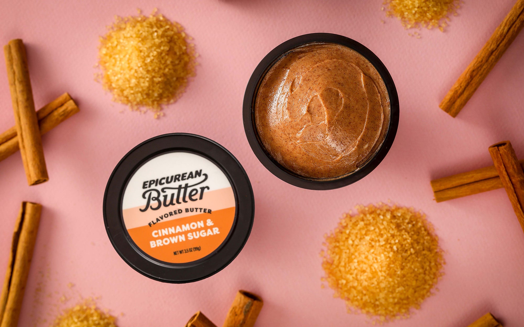 Epicurean Butter Cinnamon & Brown Sugar Flavored Butter with ingredients