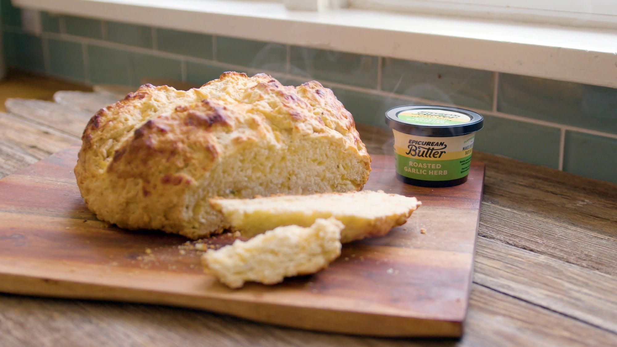 Irish Soda Bread made with Epicurean Butter Roasted Garlic Herb Flavored Butter