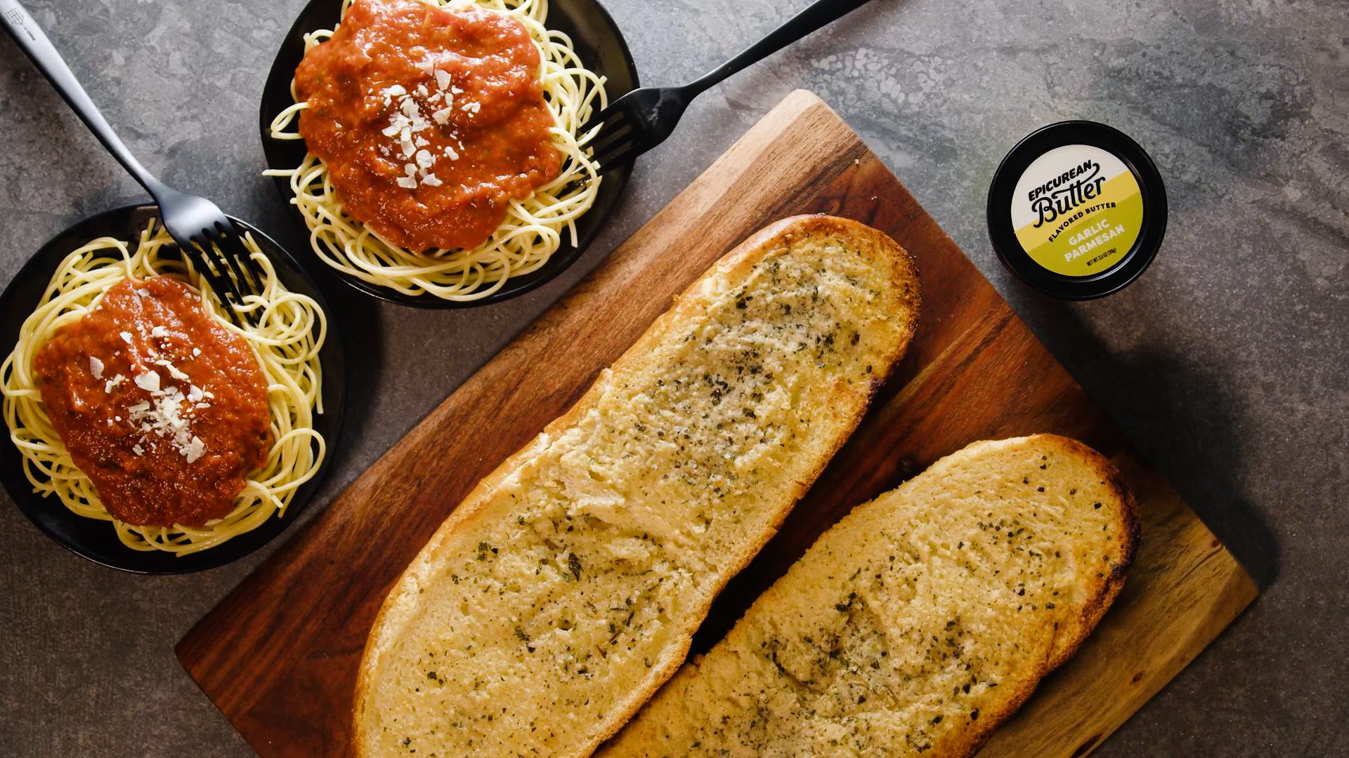 Easy Garlic Bread made with Epicurean Butter Garlic Parmesan Flavored Butter