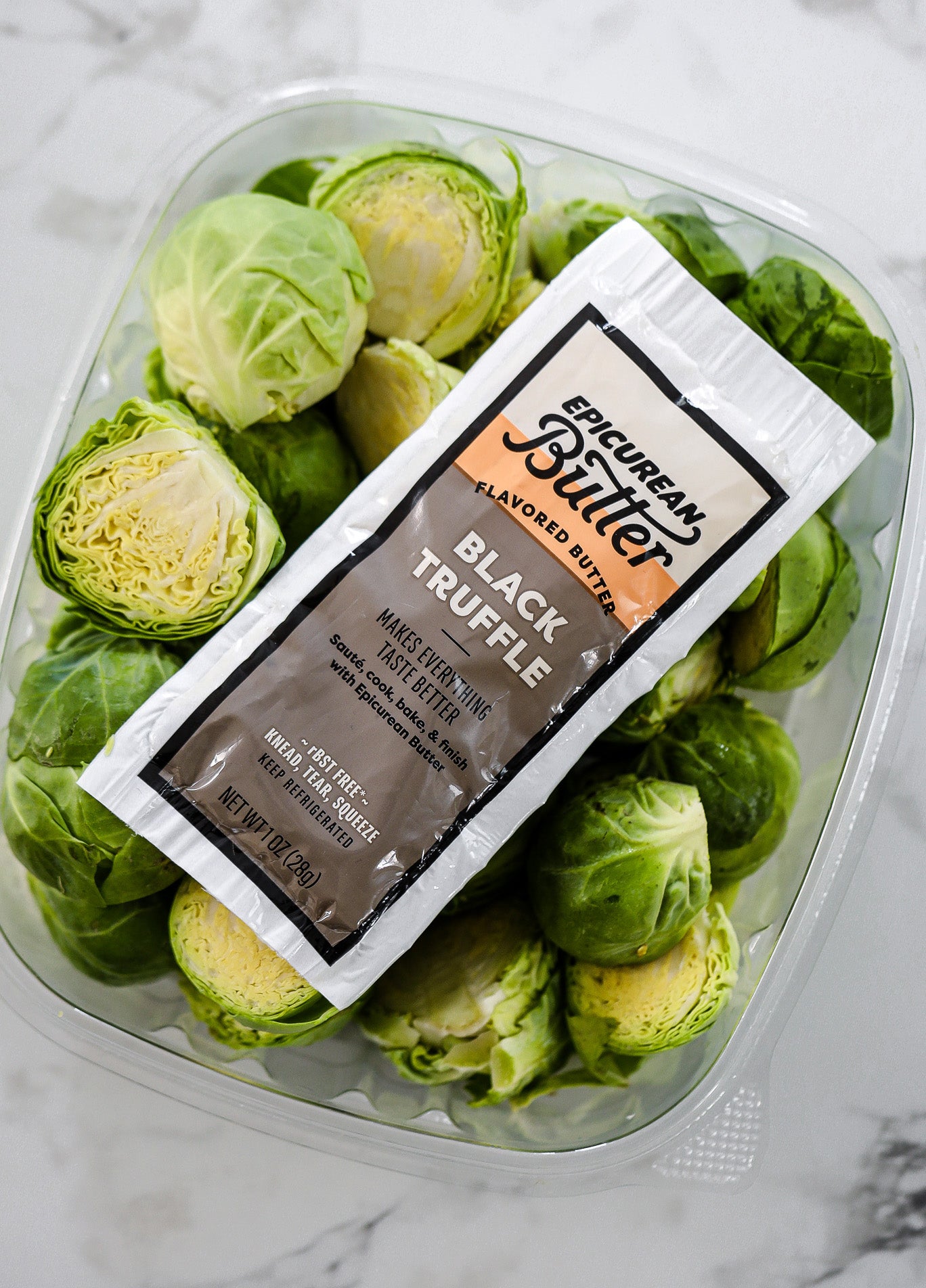 Epicurean Black Truffle 1oz with brussels sprouts