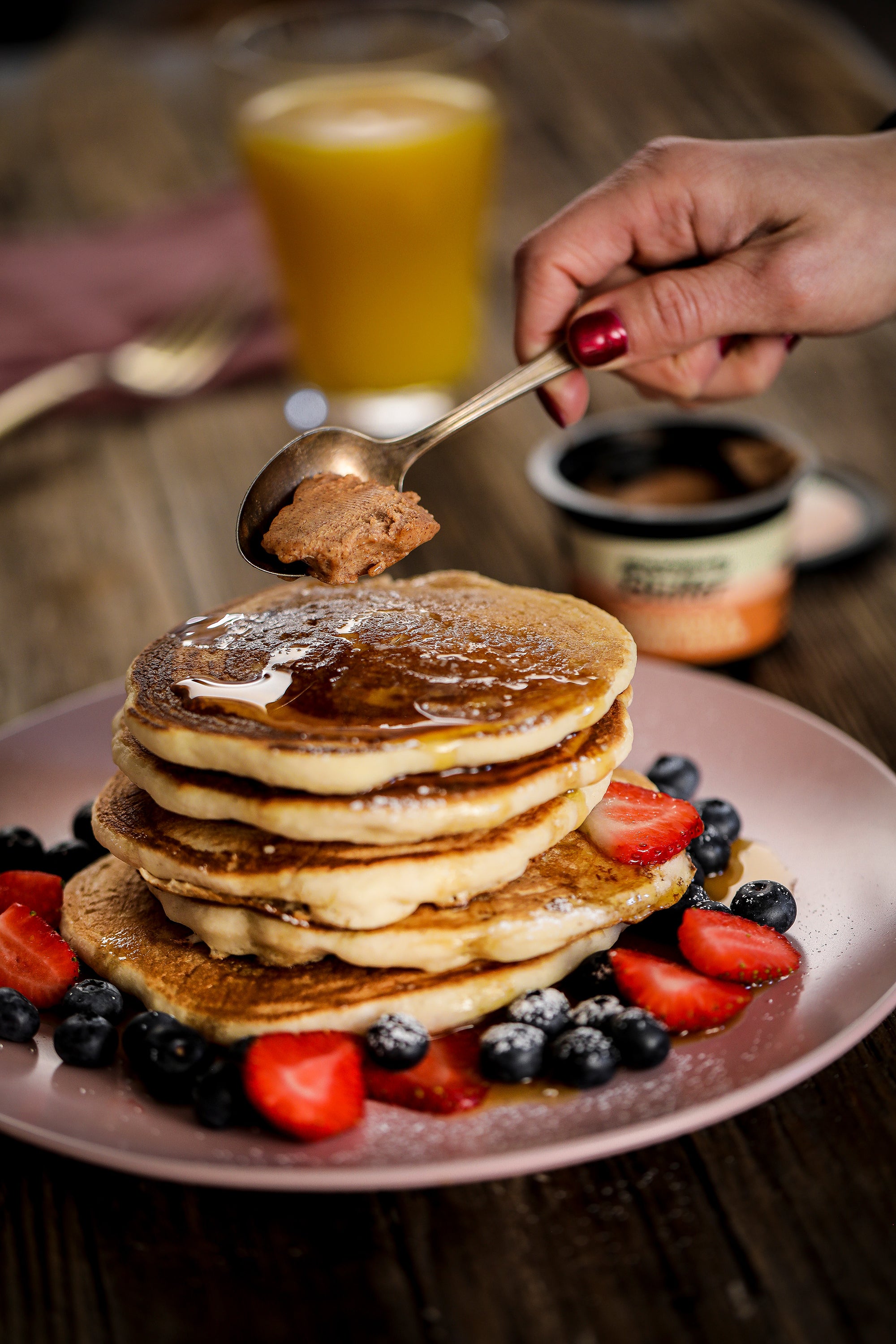 Pancakes topped with Epicurean Butter Cinnamon & Brown Sugar Flavored Butter