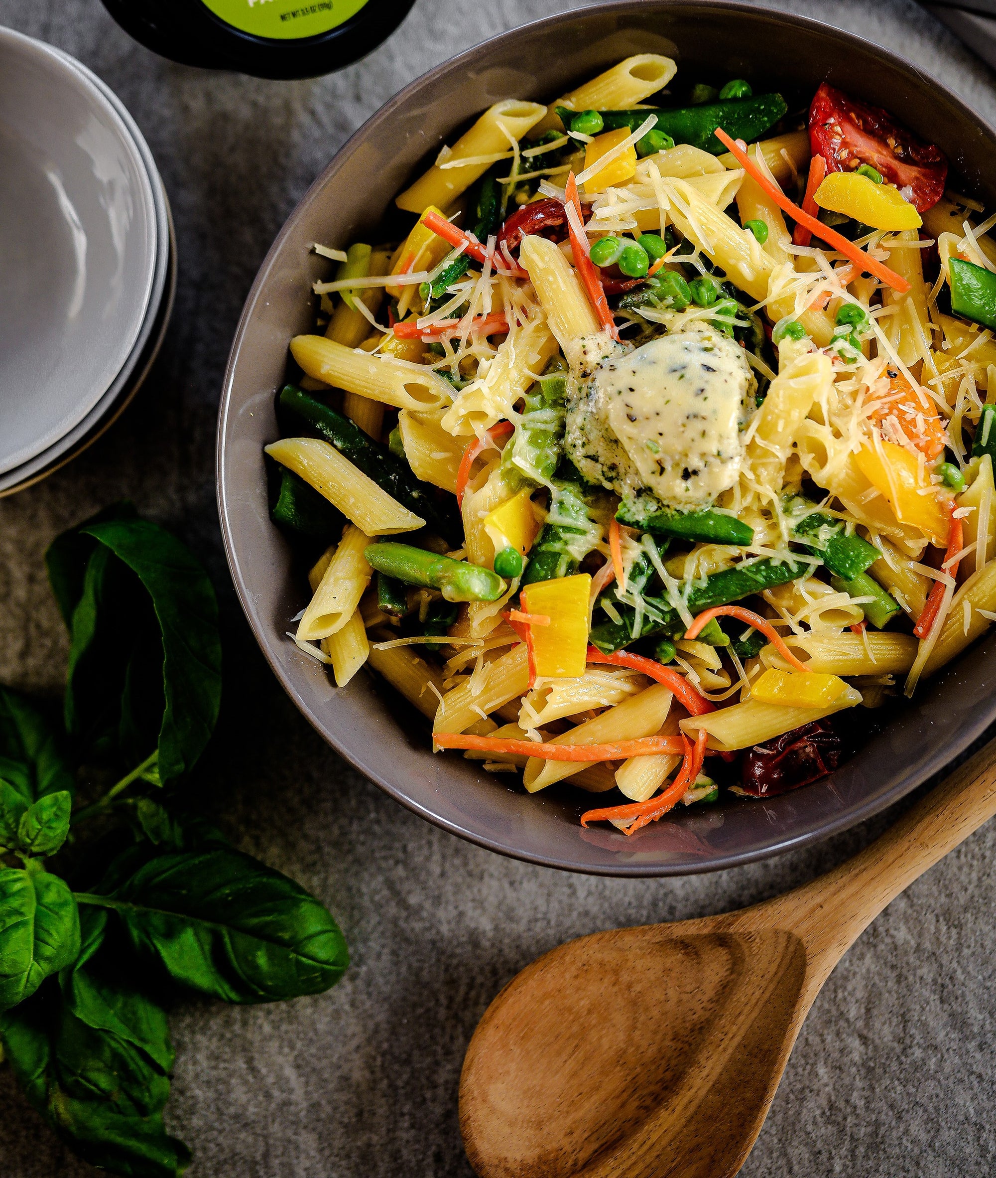 Pasta Primavera made with Epicurean Butter Garlic Parmesan Flavored Butter