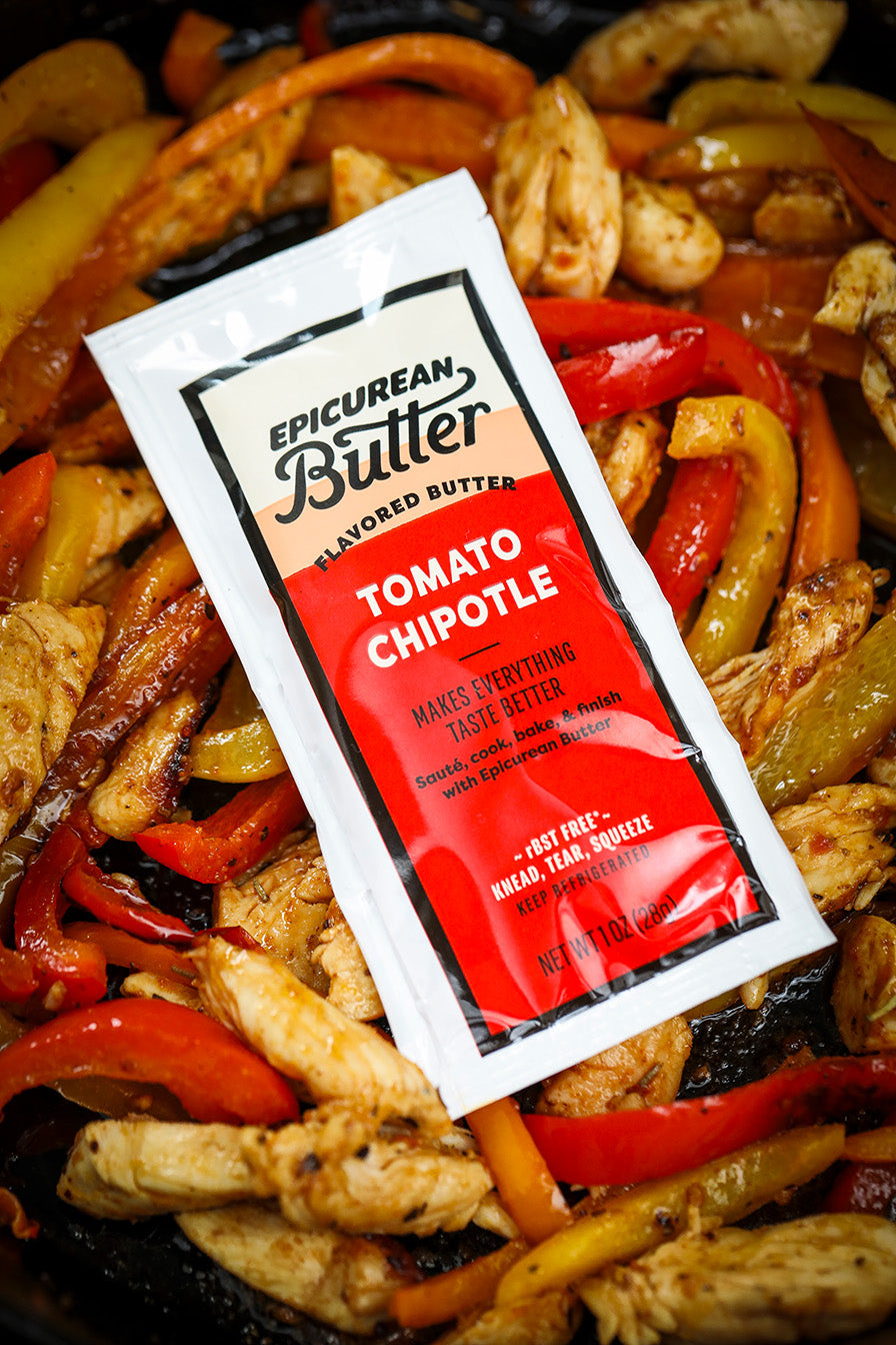 Epicurean Butter Tomato Chipotle 1oz squeeze packet with fajita ingredients