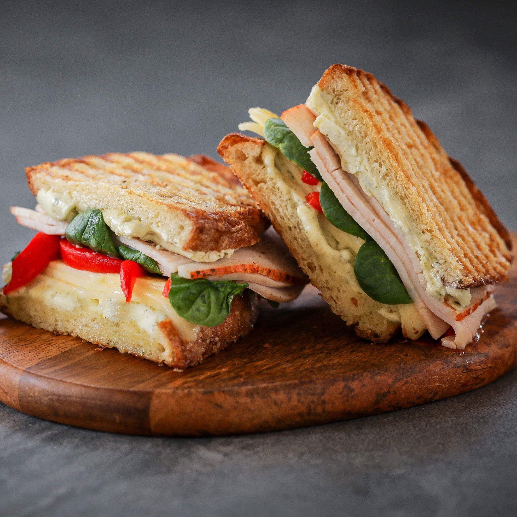 Turkey and cheese sandwich with Grey Poupon Dijon Butter