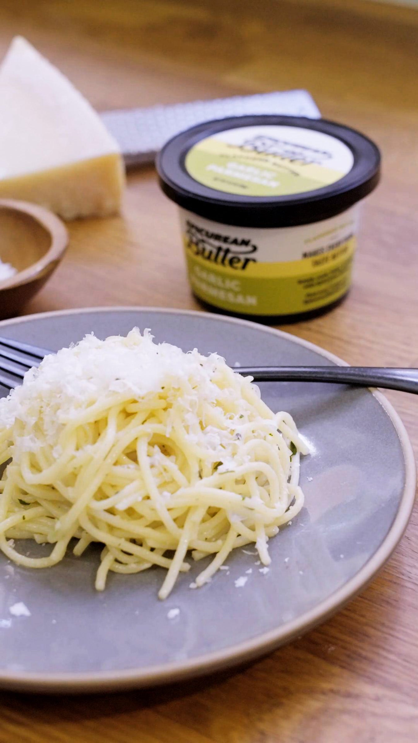Butter noodles with Epicurean Butter Garlic Parmesan Flavored Butter